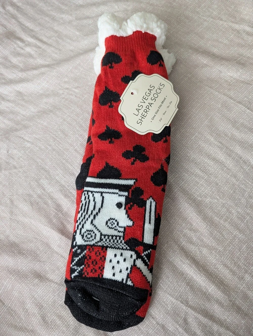 Las Vegas Sherpa Socks with Grippers on the Bottom, King & Queen, one size